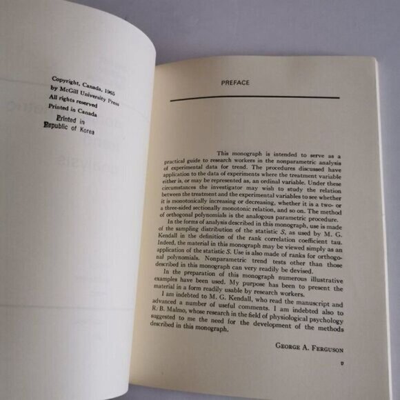 1965 Nonparametric Trend Analysis A Practical Guide for Research Workers Book - Picture 5 of 8